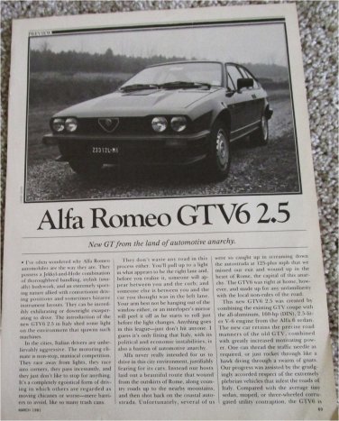 1981 Alfa Romeo GTV6 2.5 car article