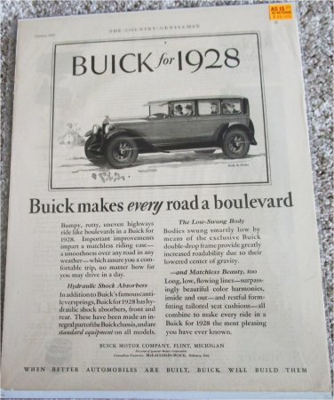 1928 Buick 4 dr sedan Makes every Road A Boulevard car ad