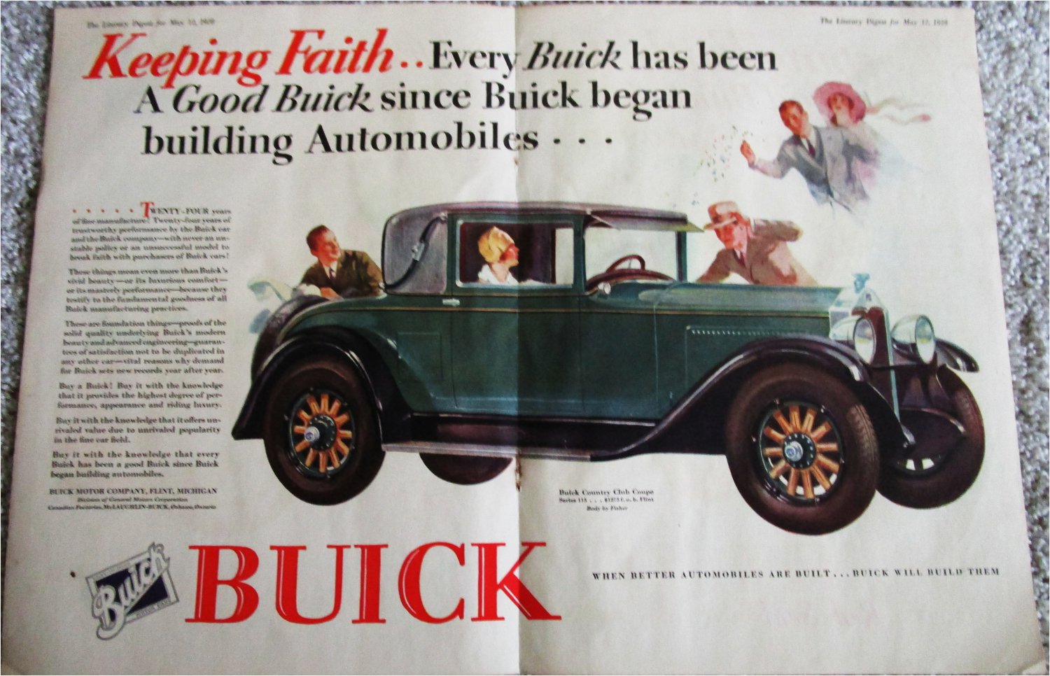 1928 Buick Club Coupe Keeping Faith car ad