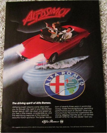 1984 Alfa Romeo Spider Veloce Alfissimo car ad