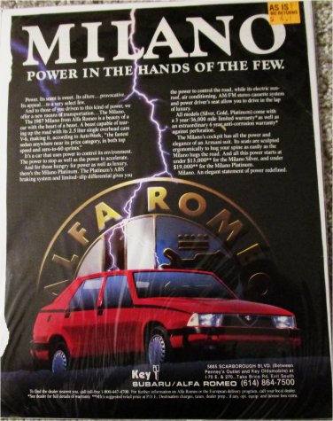 1987 Alfa Romeo Milano 4 dr sedan Power In The Hands car ad
