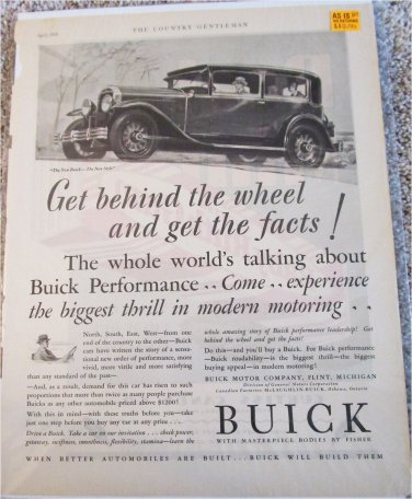 1929 Buick 2 dr sedan Get Behind The Wheel car ad