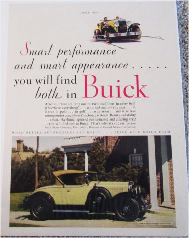 1929 Buick Roadster Smart Performance car ad
