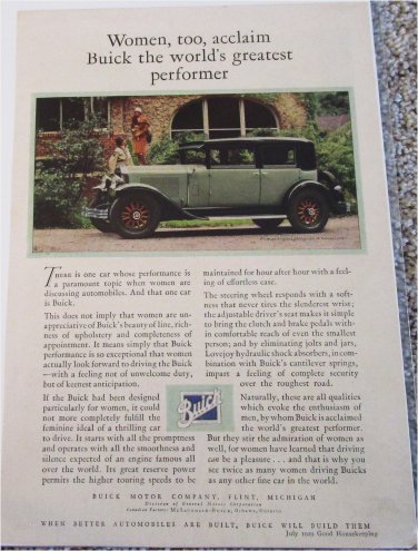 1929 Buick 4 dr sedan Women Too car ad