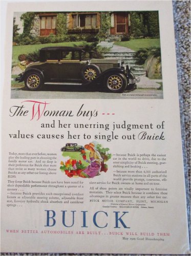 1929 Buick 5 Passenger Coupe The Woman Buys car ad