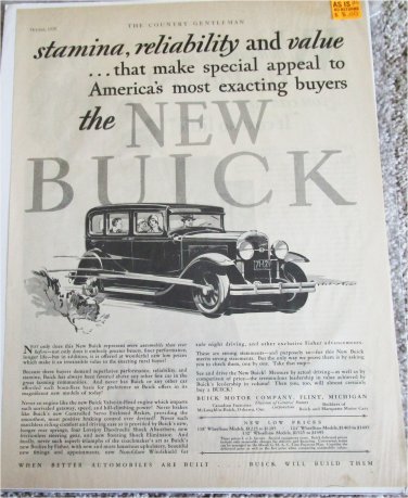 1930 Buick 4 dr sedan Stamina car ad