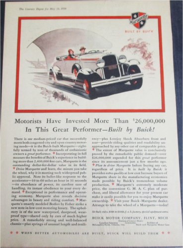 1930 Buick Marquette Convertible Motorists car ad
