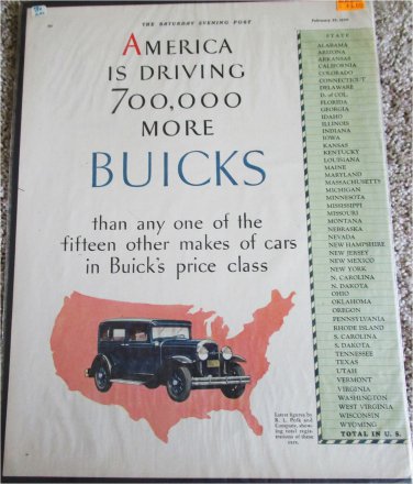 1930 Buick 4 dr sedan America car ad
