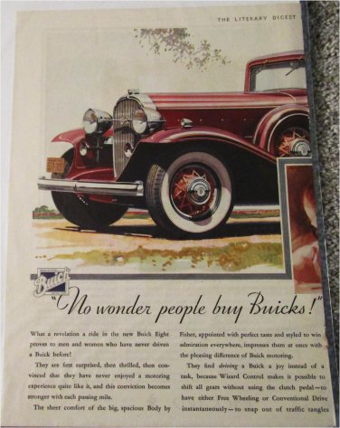 1933 Buick 4 dr sedan No Wonder car ad