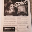 1950 Honeywell Chronotherm Thermostat ad featuring Linda Darnell