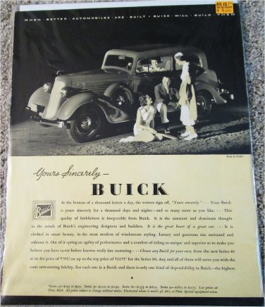1934 Buick 2 dr sedan Yours Sincerly car ad
