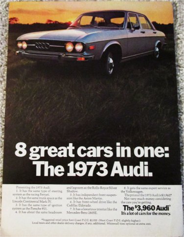 1973 Audi 100LS 4 dr sedan 8 car ad