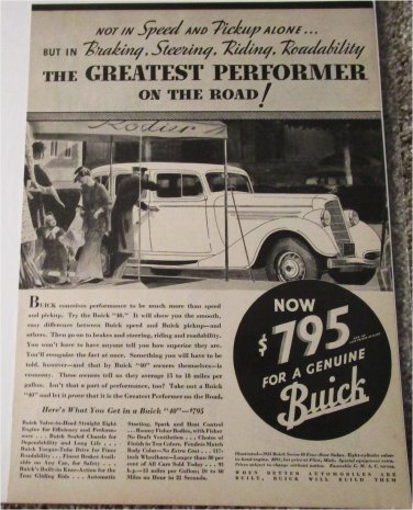 1935 Buick 4 dr sedan Not In Speed car ad