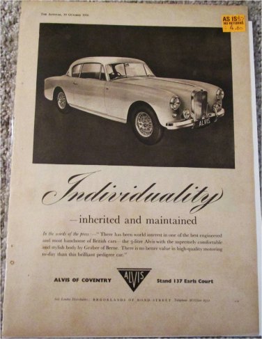 1957 Alvis 3 Litre Saloon car ad