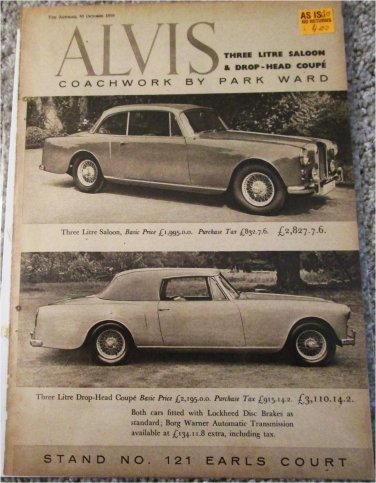 1960 Alvis 3 Litre Saloon & Drop-Head Coupe car ad