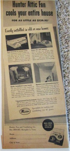 1954 Hunter Attic Fan ad