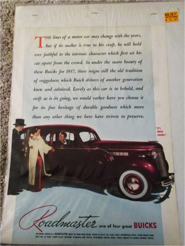 1937 Buick Roadmaster 4 dr sedan The Lines car ad
