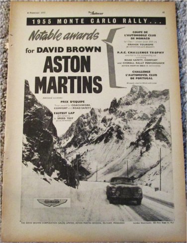 1955 Monte Carlo Rally ad featuring David Brown Aston Martins
