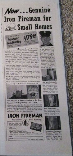 1940 Iron FiremanAutomatic Coal Burner ad