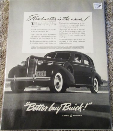 1938 Buick Roadmaster 4 dr sedan car ad