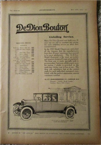 1923 De Dion Bouton 2 dr Coupe car ad