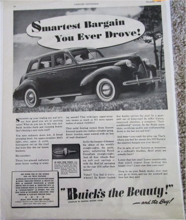 1939 Buick 4 dr sedan Smartest Bargain car ad