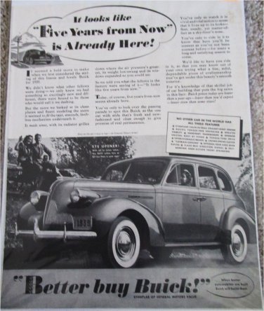 1939 Buick 4 dr sedan Five Years From Now car ad