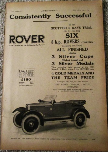 1923 Rover Roadster car ad