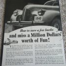 1940 Buick Super 4 dr sedan Million Dollars car ad