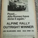 1966 Alfa Romeo 2 dr sedan Alpine Tally Winner car ad