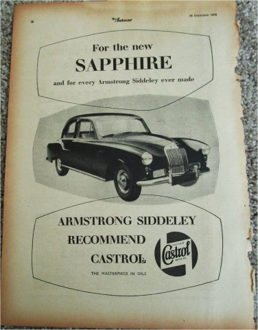 1955 Armstrong Siddeley Sapphire 2 drsedan Castrol car ad