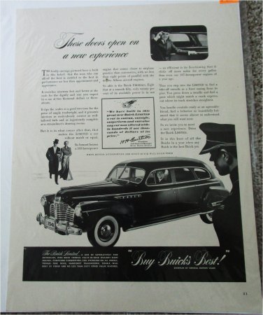 1941 Buick Limited 4 dr sedan New Experience car ad