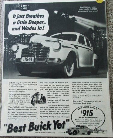 1941 Buick Special 4 door sedan Just Breathes car ad