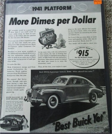 1941 Buick 2 dr Sedanet More Dimes car ad