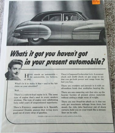 1942 Buick 4 dr sedan car ad