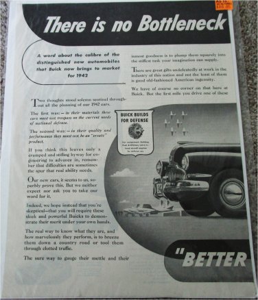 1942 Buick 2 dr Sedanet Bottleneck car ad