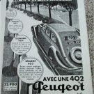 1936 Peugeot 402 4 dr sedan car ad