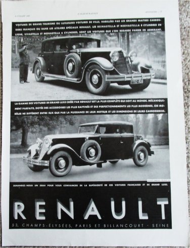1930 Renault Nervastella & Vivastella car ad