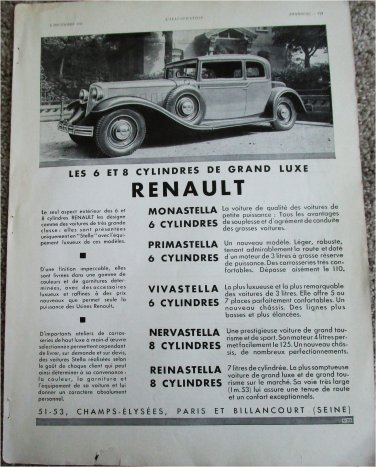 1931 Renault Monastella car ad