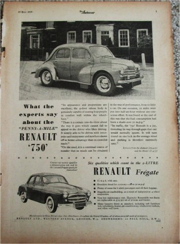 1955 Renault 750 4 dr sedan car ad