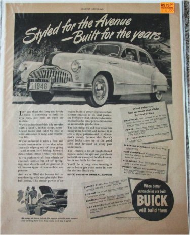 1946 Buick 4 dr sedan Styled For The Avenue car ad
