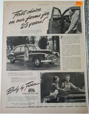 1946 Fisher Body ad featuring a 1946 Buick 4 dr sedan