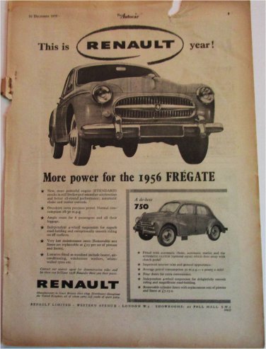 1956 Renault Fregate 4 dr sedan car ad