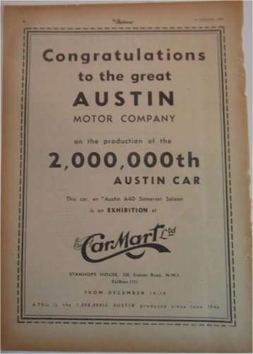 1953 Austin Congratulations From Car Mart ad