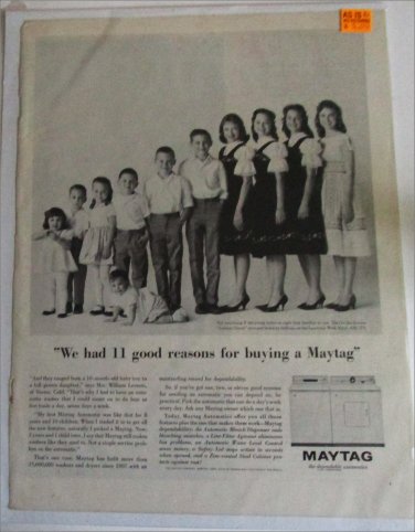 1962 Maytag Washer Dryer ad featuring the Lennon Family