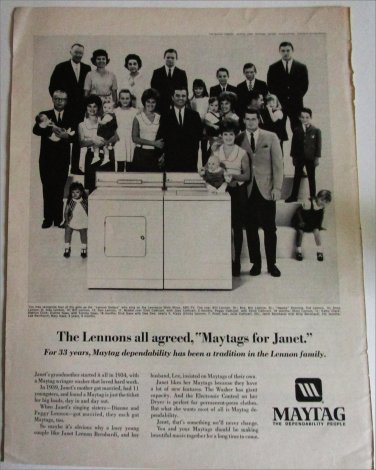 1967 Maytag Washer Dryer ad featuring Janet Lennen & Family