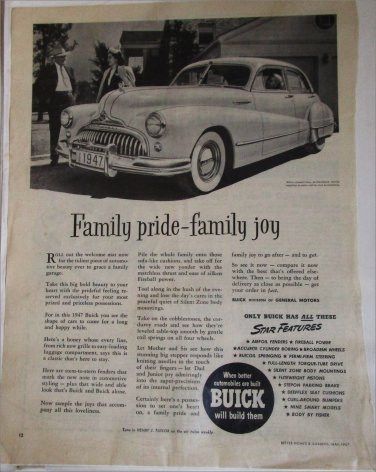 1947 Buick 4 dr sedan Family Pride car ad