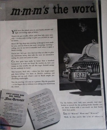 1947 Buick 4 dr sedan M-M-M's car ad