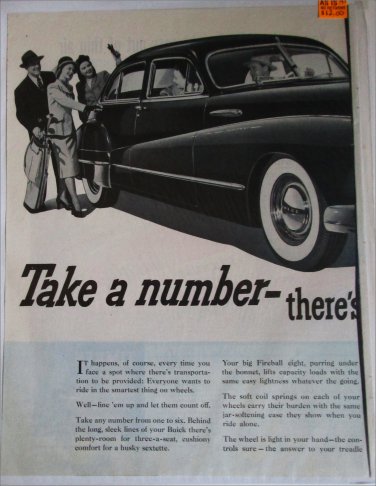 1947 Buick 4 dr sedan Take A Number car ad