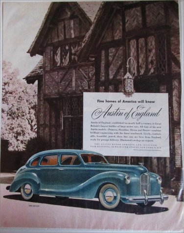 1948 Austin Devon 4 dr sedan Fine Homes car ad